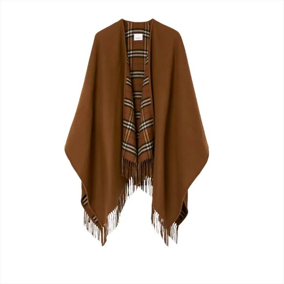 Burberry Reversible Solid to Vintage Check Wool Cape